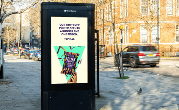 Emily Crisps digital ooh advert seen by pigeon alone