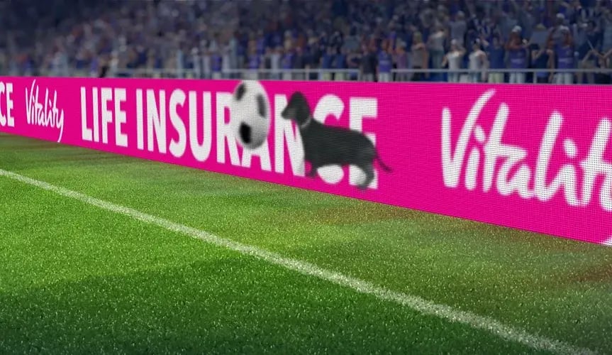 Image of a football stadium with DOOH Marketing & Video Marketing being used in on match screens 2