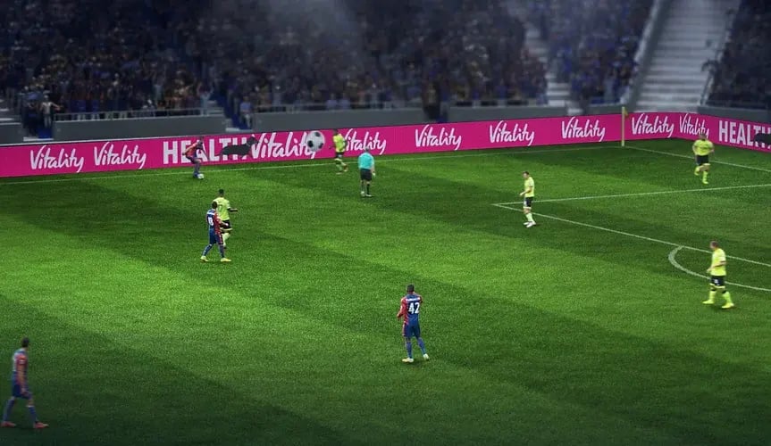 Image of a football stadium with DOOH Marketing & Video Marketing being used in on match screens